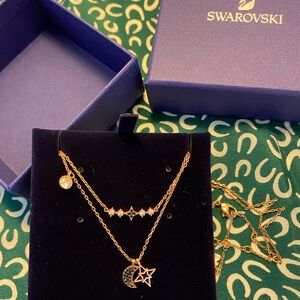 Set of 2 Swarovski necklace. Rose gold plated jewelry.